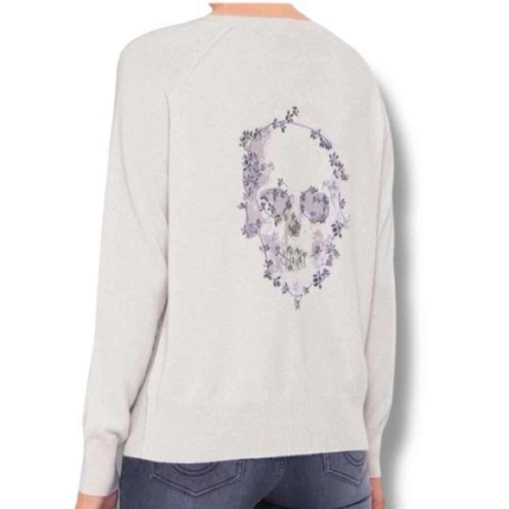 Skull Cashmere  Sweater in Cream and Purple